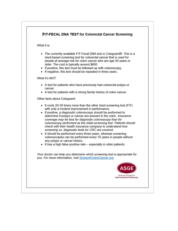 Fit Fecal Dna Test For Colorectal Cancer Screening